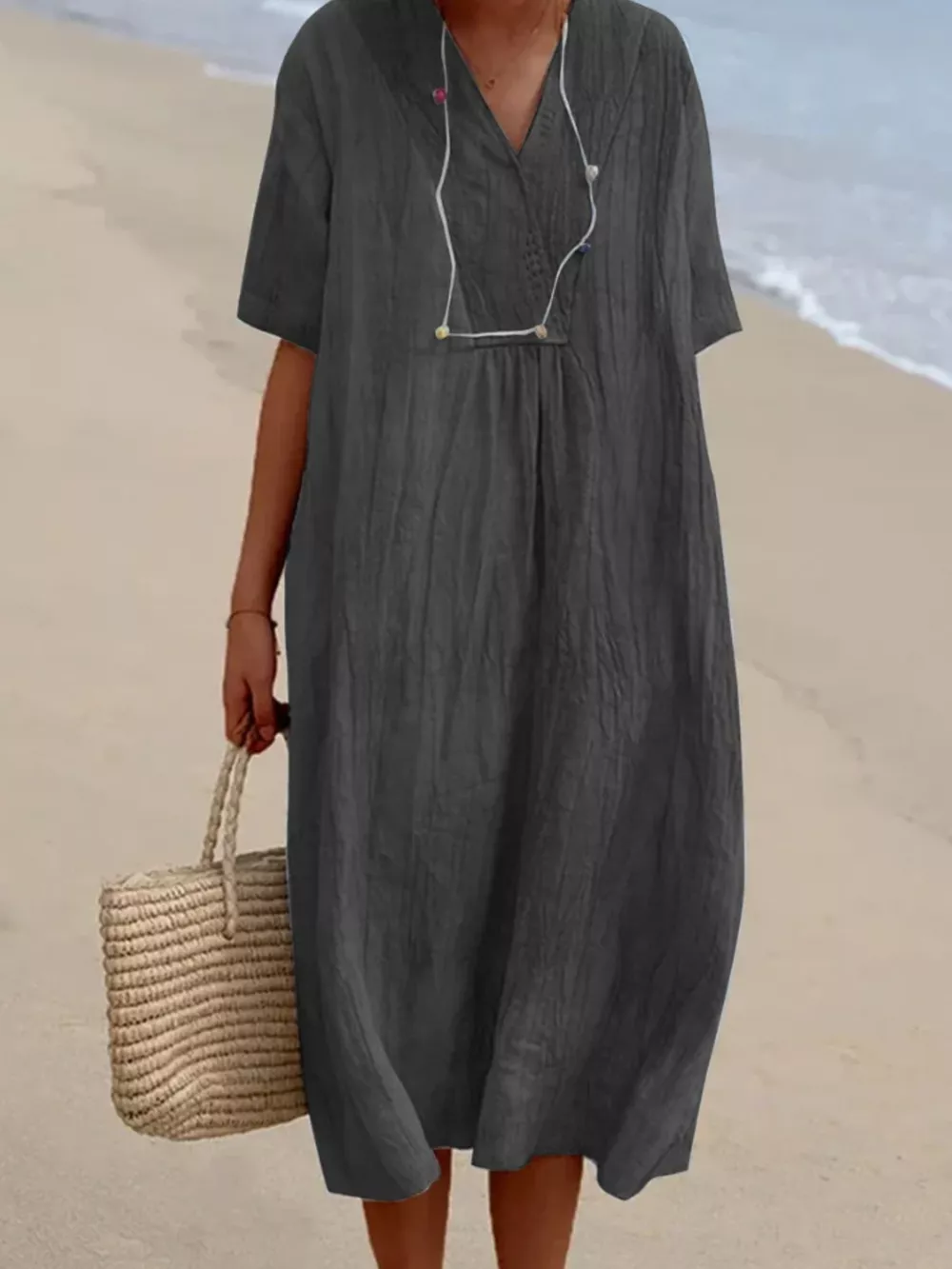 Casual Loose Short Sleeve Midi Dress, image 11