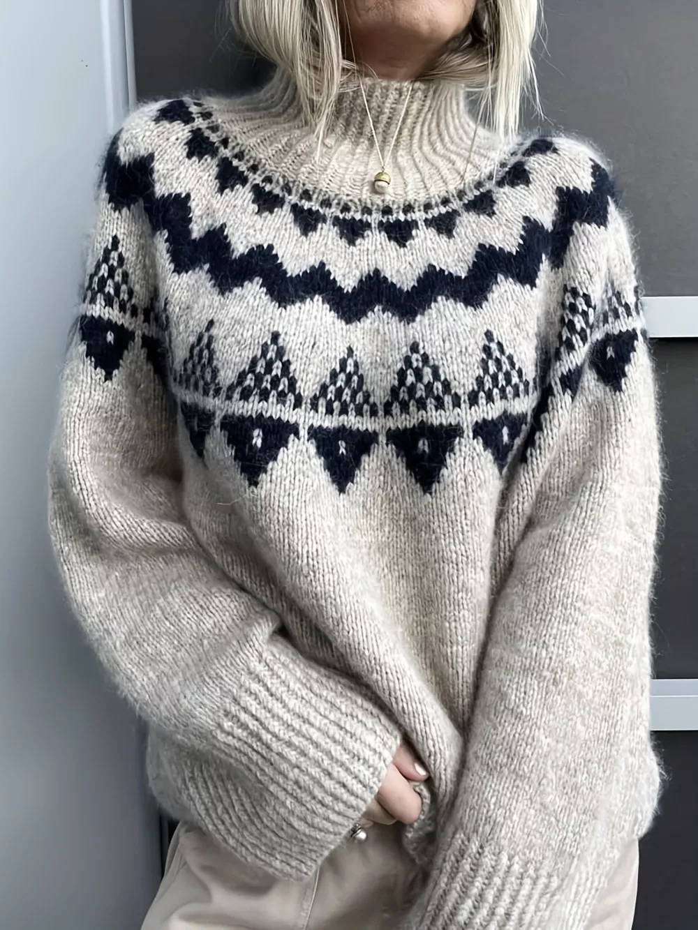 Nordic Pattern High Neck Sweater, image 2