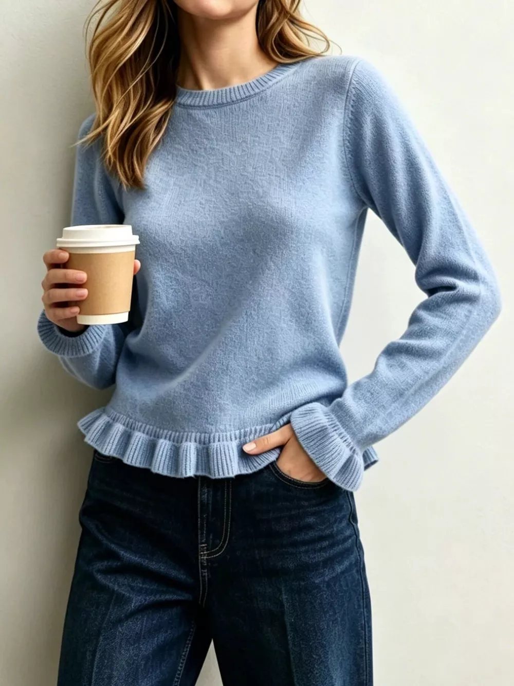 Ruffle-Trimmed Crew Neck Sweater, image 3
