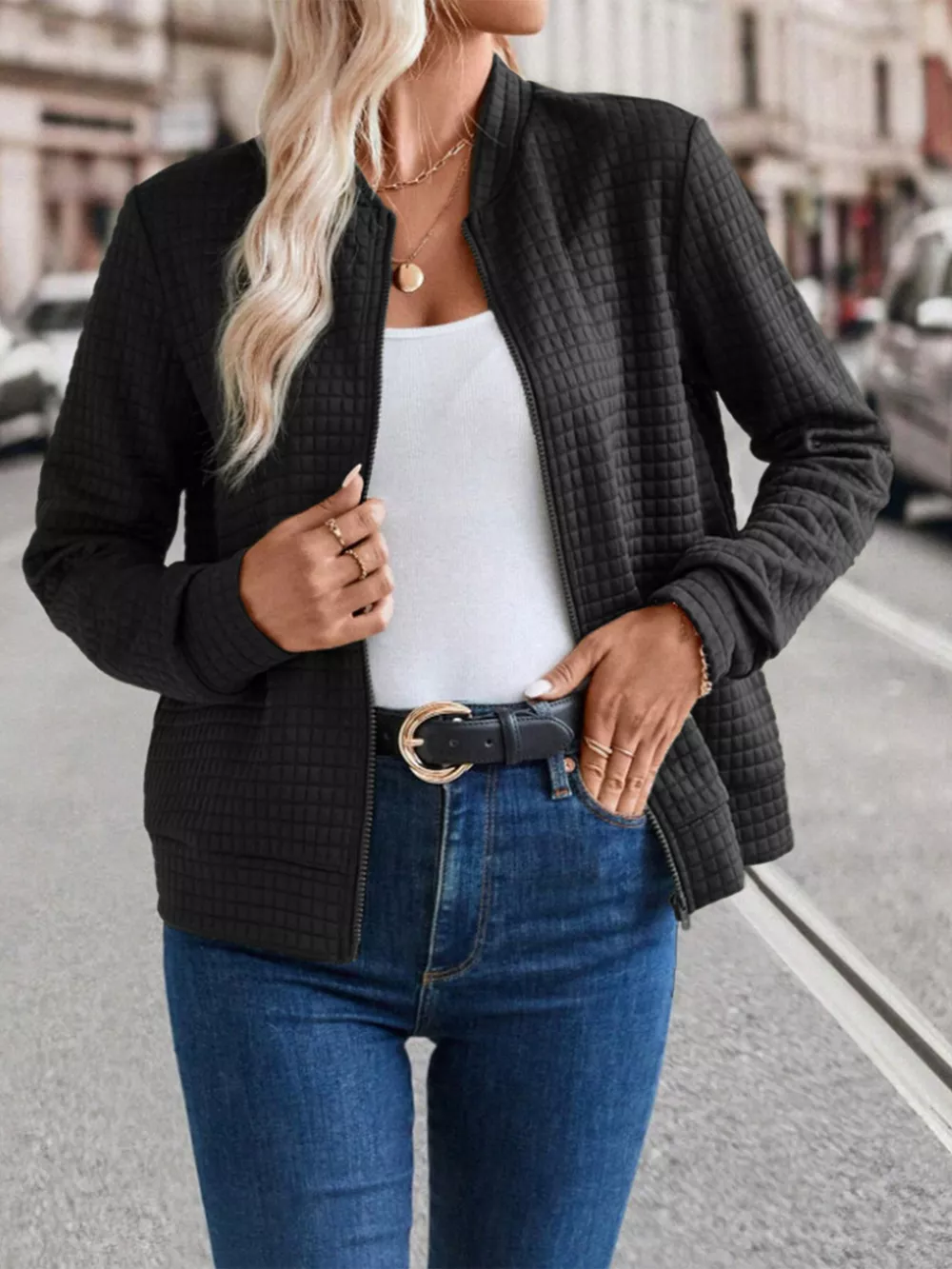 Textured Zip-Up Long Sleeve Jacket, image 11