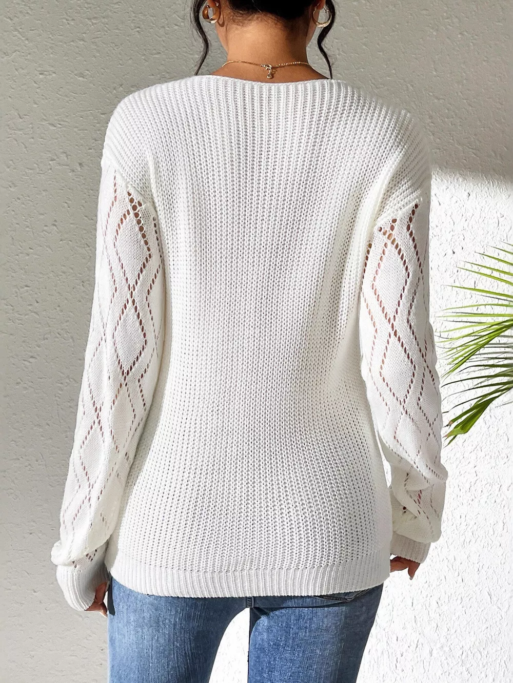 V-Neck Hollow Knit Sweater, image 9