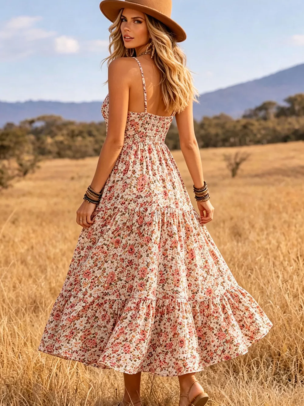 Floral Print V-Neck Midi Dress, image 3