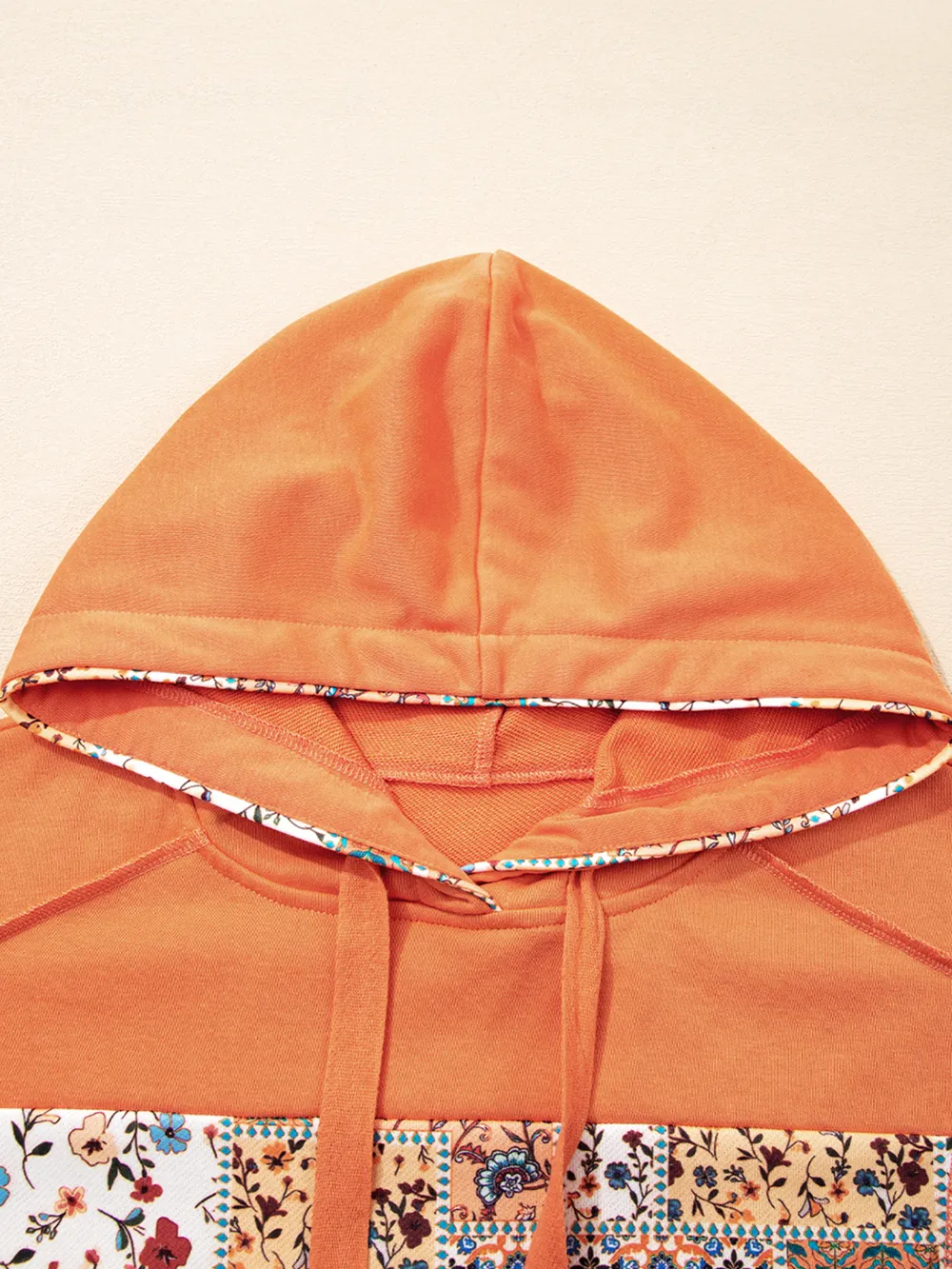 Floral Patchwork Hoodie with Drawstring, image 8