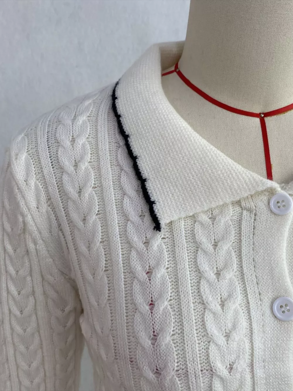 Cable Knit Polo Collar Button-Up Cardigan, image 14