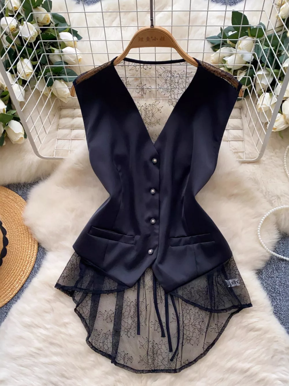 Lace Trimmed Button-Down Vest Coat, image 2
