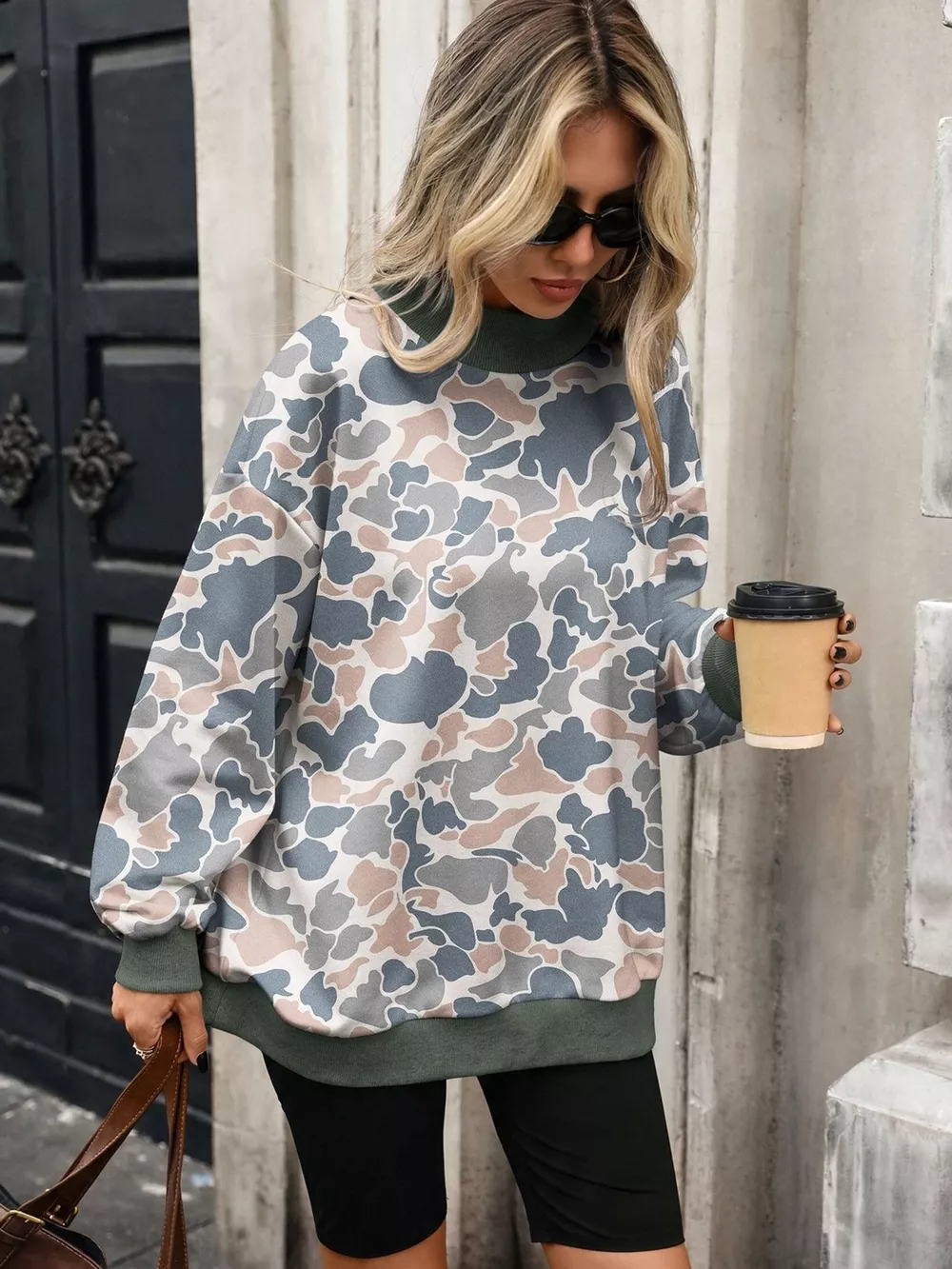 Camouflage Print Mock Neck Sweatshirt, image 5