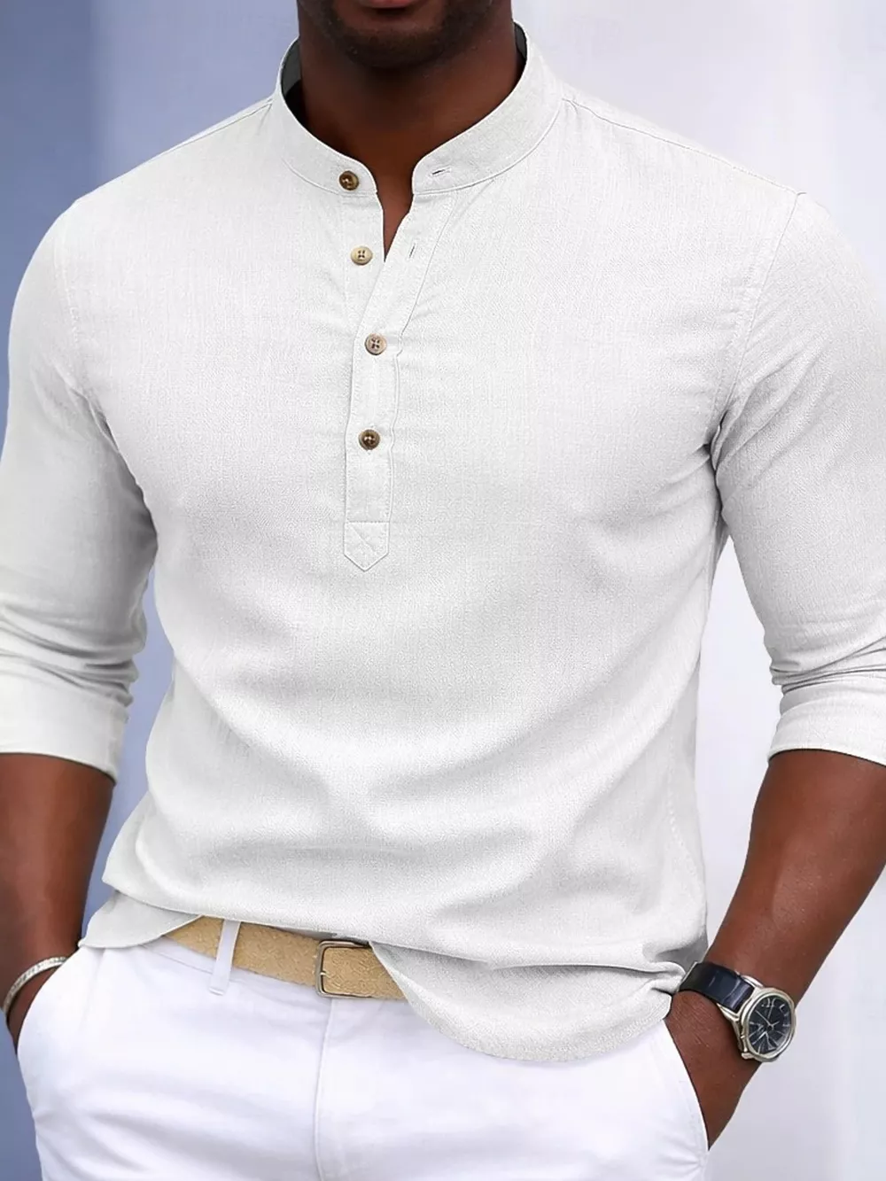Men's Full Size Button Detail Slim Fit Shirt Plus Size, image 5