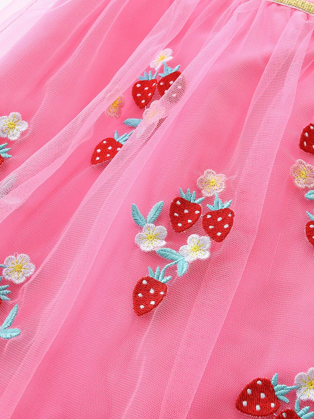 Children's Strawberry Embroidered Ruffle Sleeve Tulle Dress, image 4