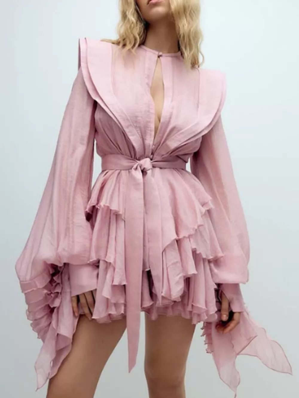 Ruffled Long Sleeve Mini Dress, image 10