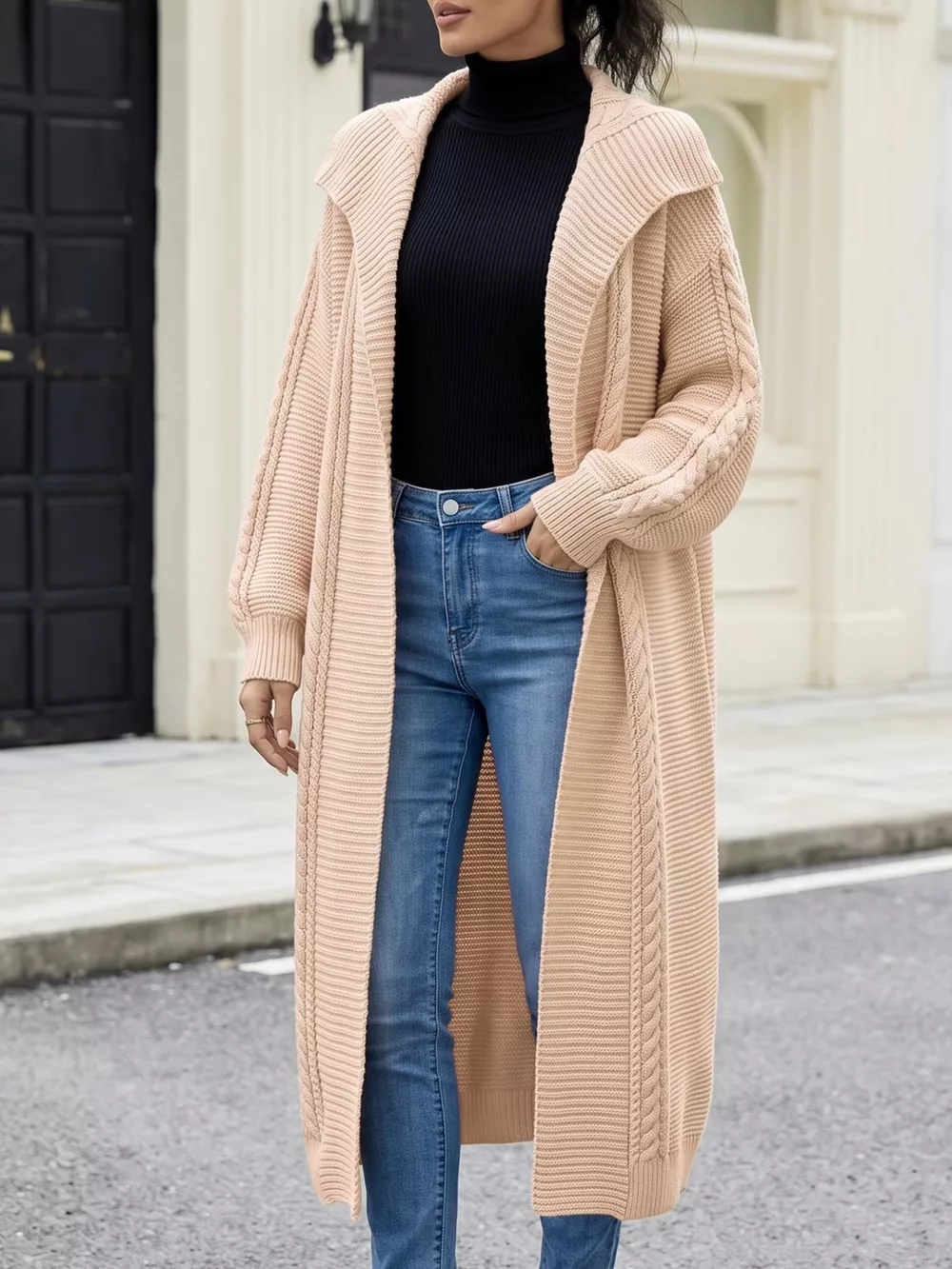 Cable-Knit Open-Front Longline Cardigan, image 4