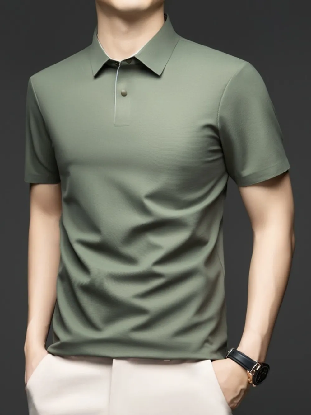 Men's Plus Size Button Detail Short Sleeve Polo, image 4