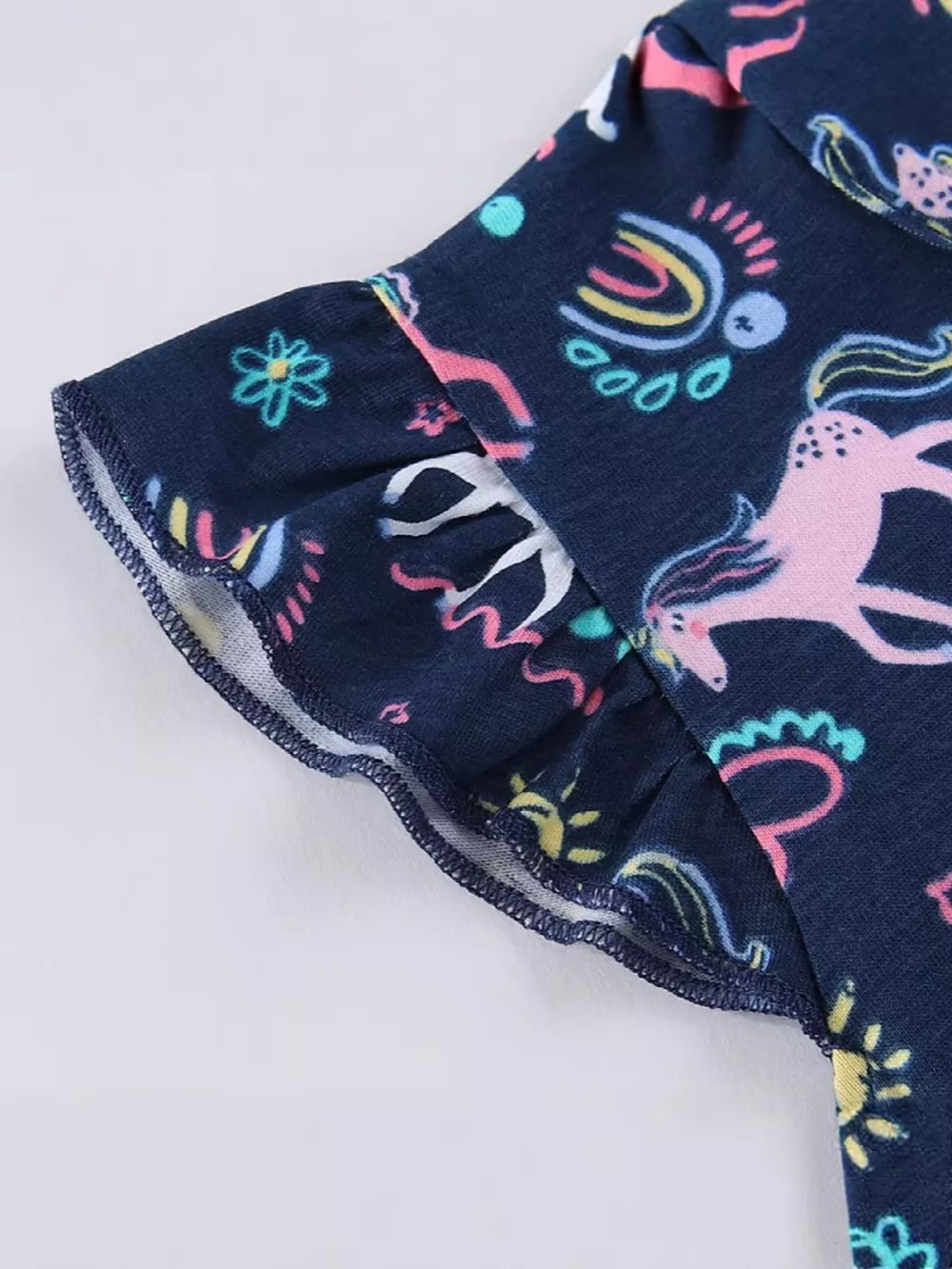 Children's Unicorn Print Ruffle Sleeve Dress, image 4