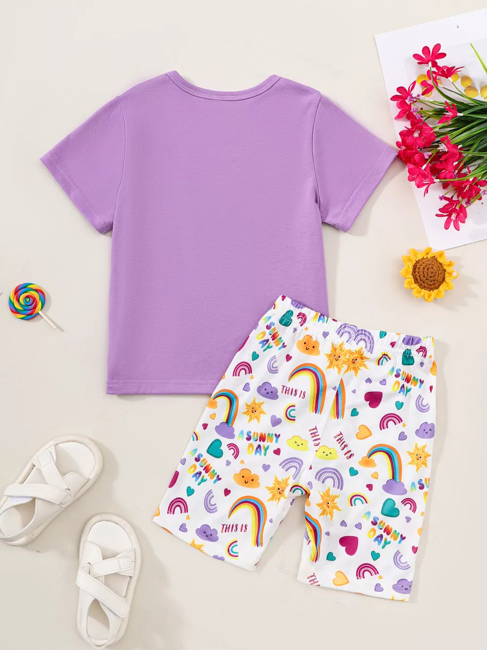 Children's Sunny Day Print Short Sleeve Tee and Shorts Set, image 5