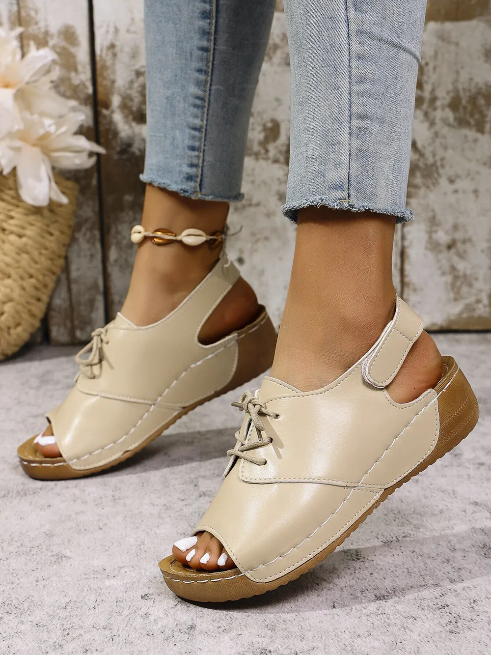 Casual Peep Toe Lace-up Comfort Sandals, image 3
