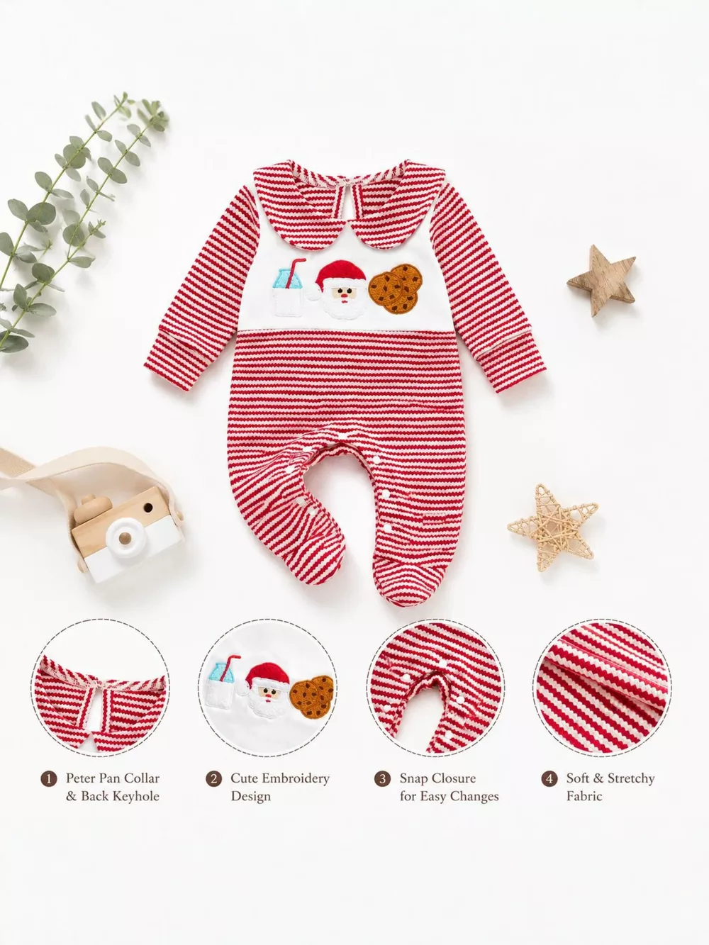 Children's Christmas Santa and Cookies Striped One-Piece, image 5