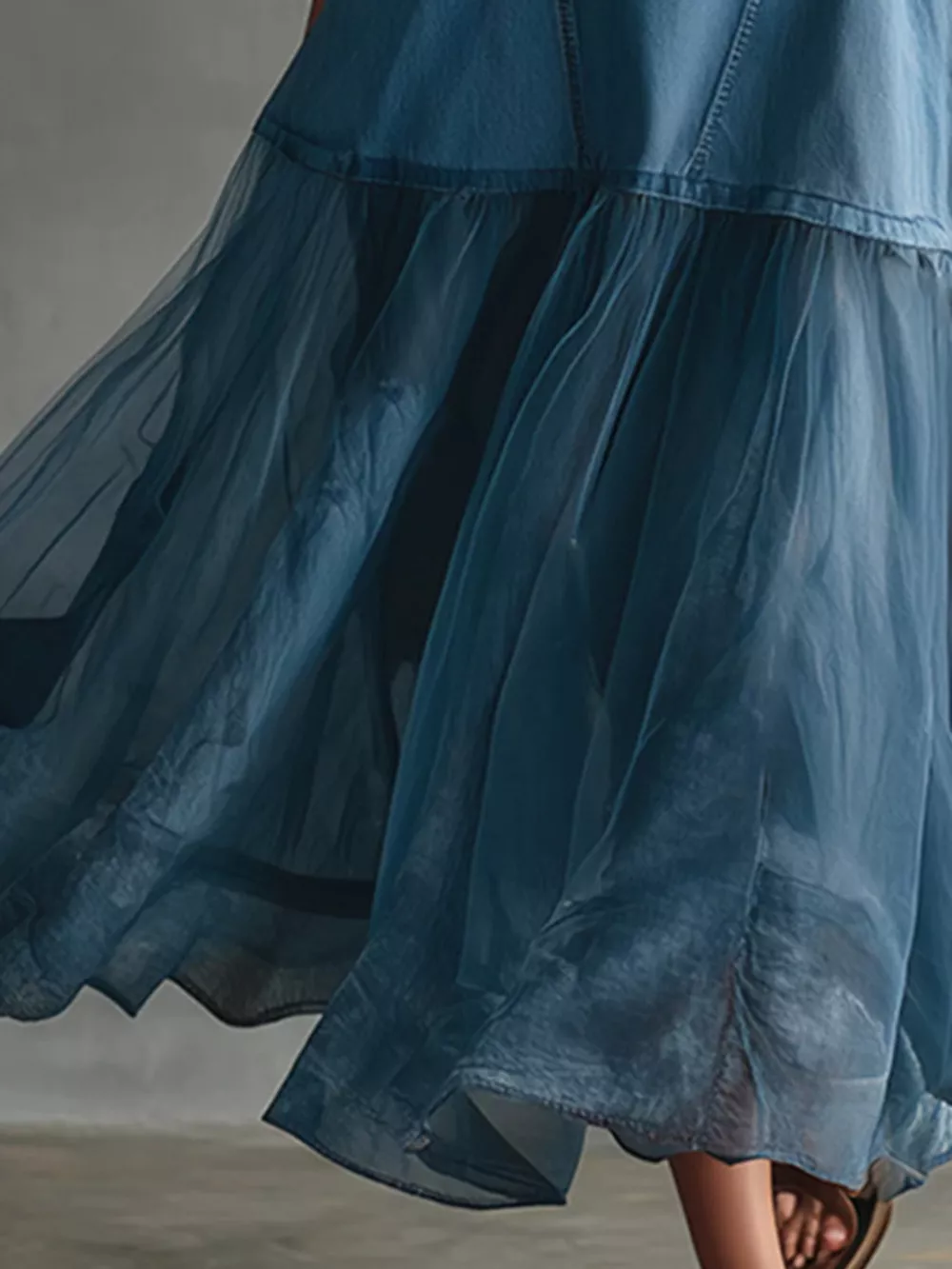 Sleeveless Tulle Patchwork Denim Dress, image 3