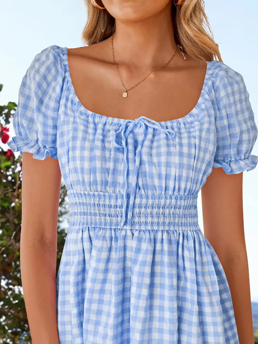 Gingham Smocked Puff Sleeve Summer Dress, image 16