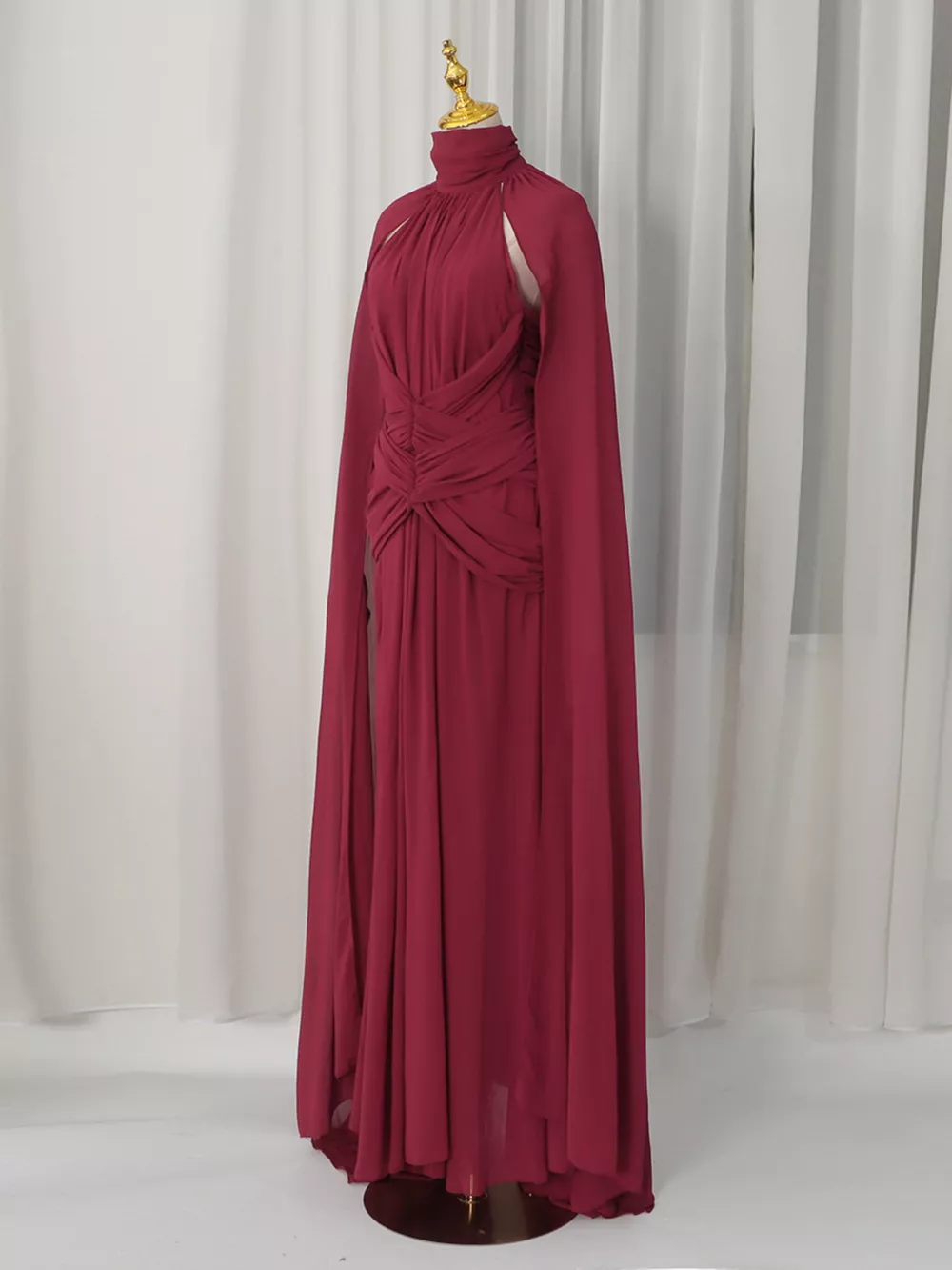 Ruched Halter Neck Cape Maxi Dress, image 4