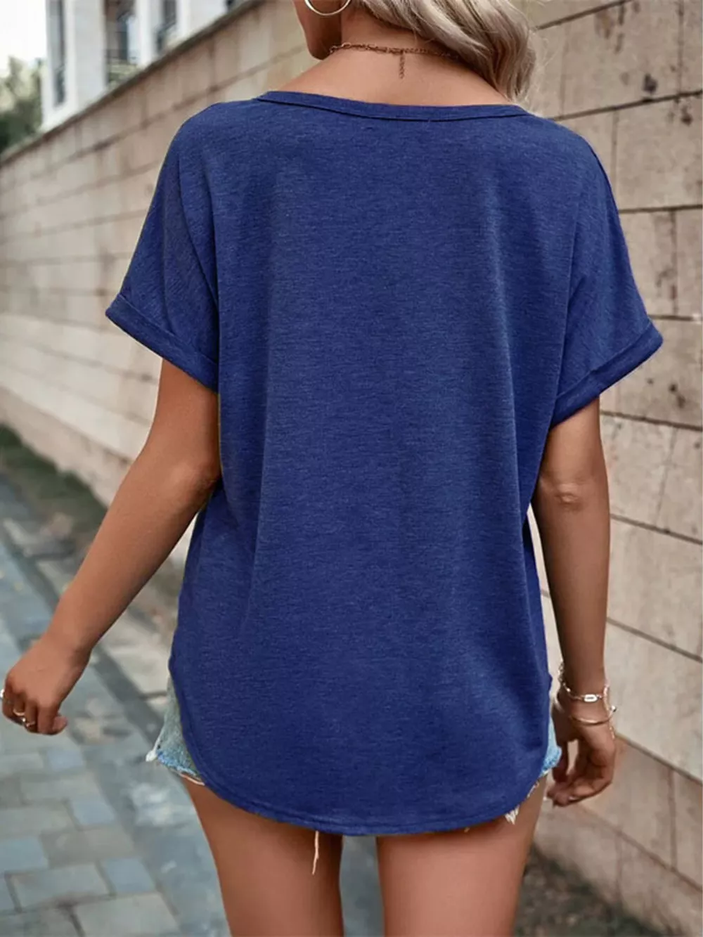 Full Size Decor Button Short Sleeve T-Shirt Plus Size, image 28