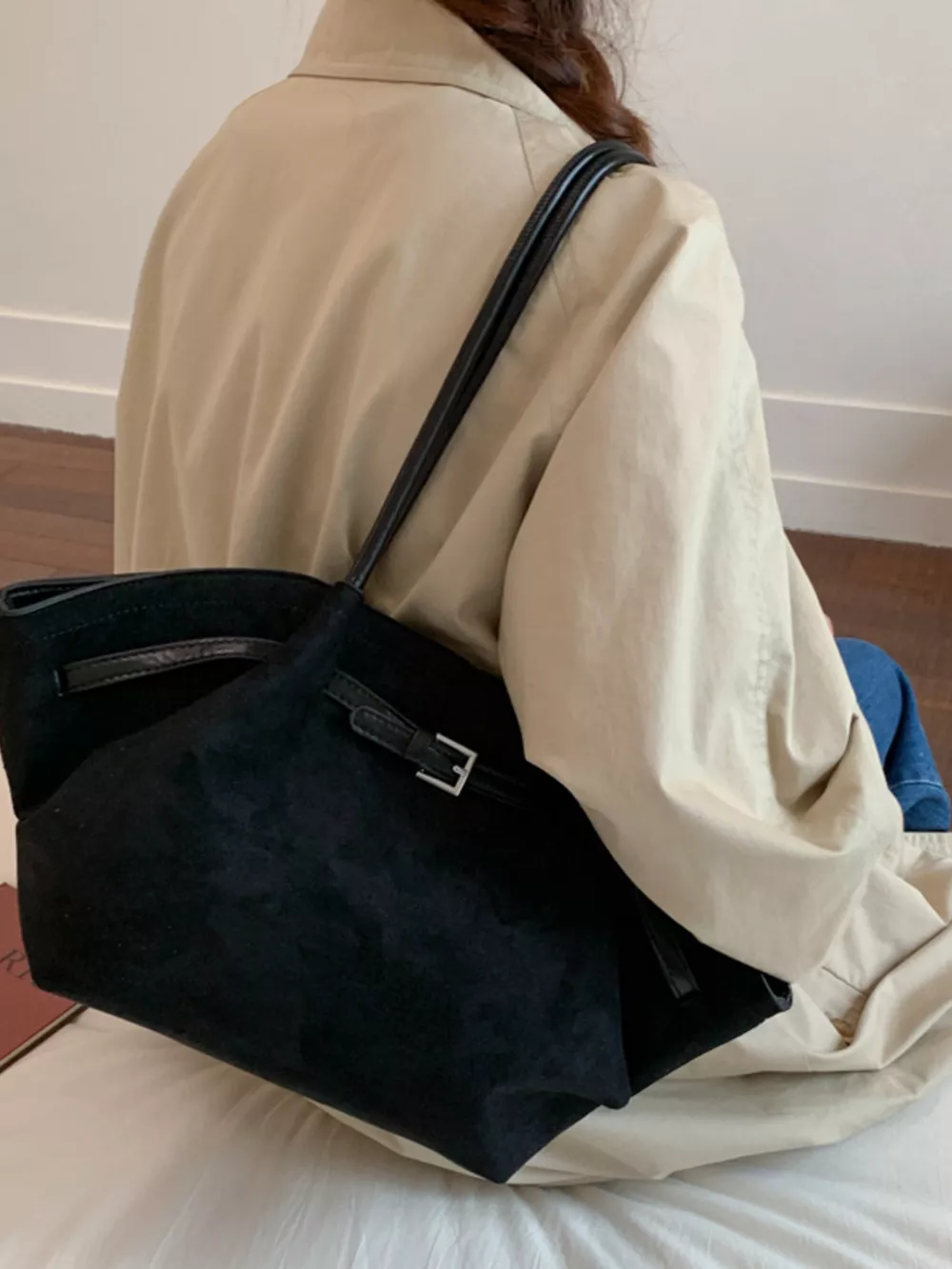 Solid Color Buckle Tote Bag, image 4