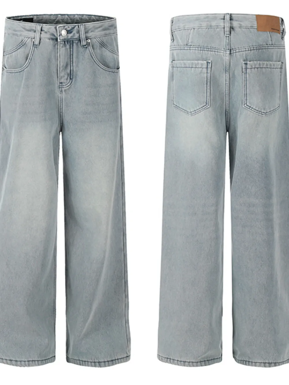 Men's Washed Wide Leg Relaxed Fit Denim Jeans, image 4