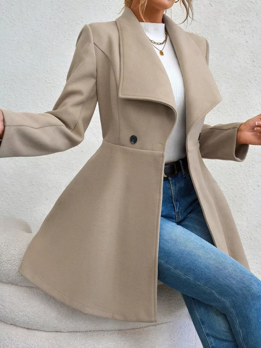 Collared Neck Double Breasted Coat, image 10