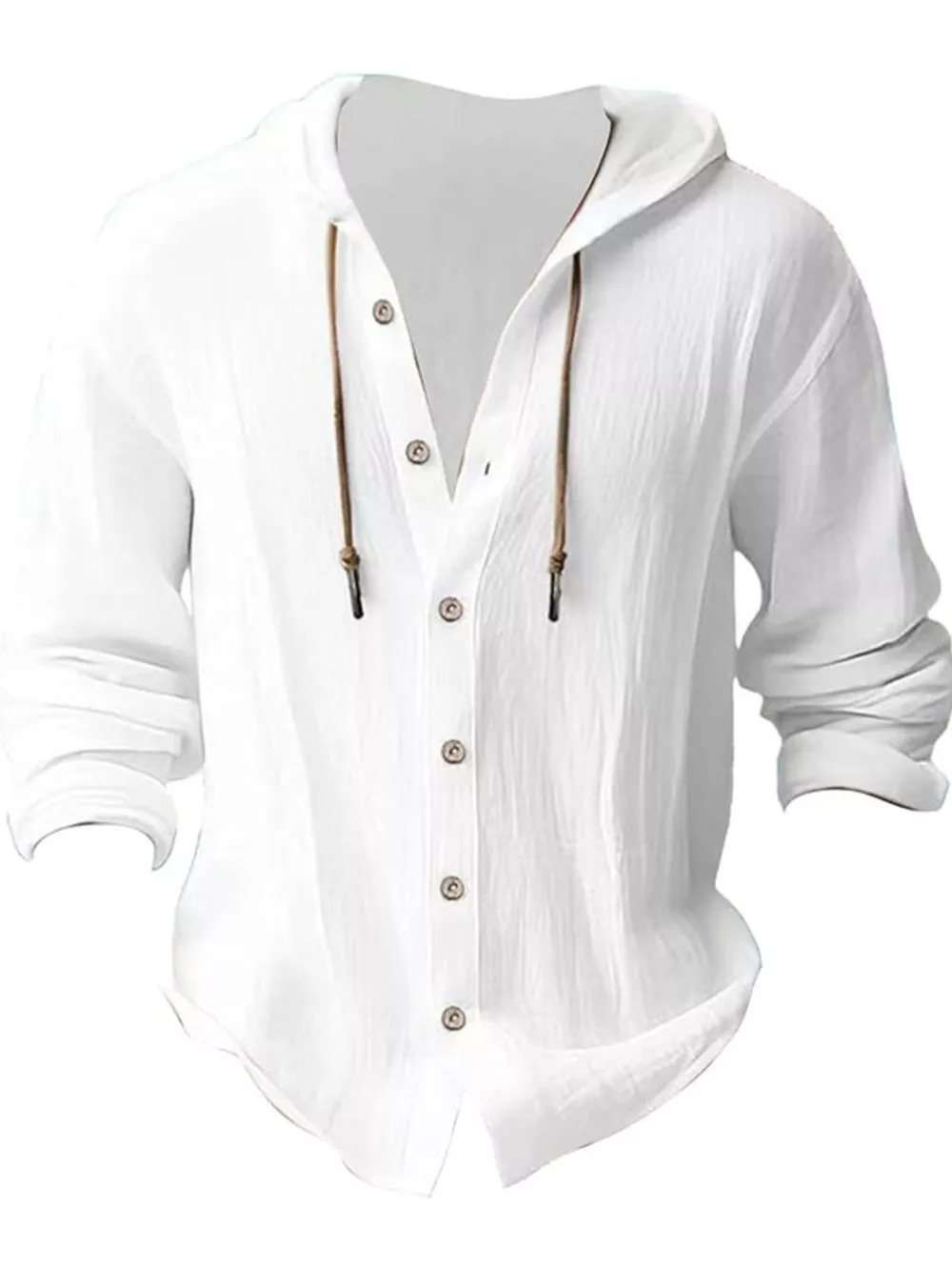 Men's Full Size Drawstring Button Up Hooded Shirt Plus Size, image 2
