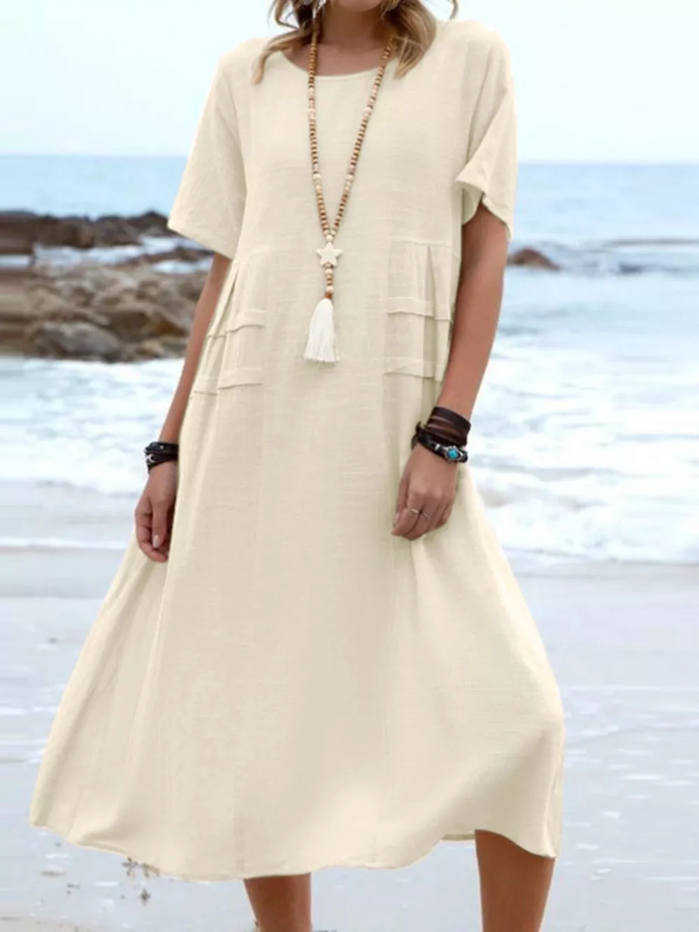 Full Size Casual Linen Blend Midi Dress Plus Size, image 3