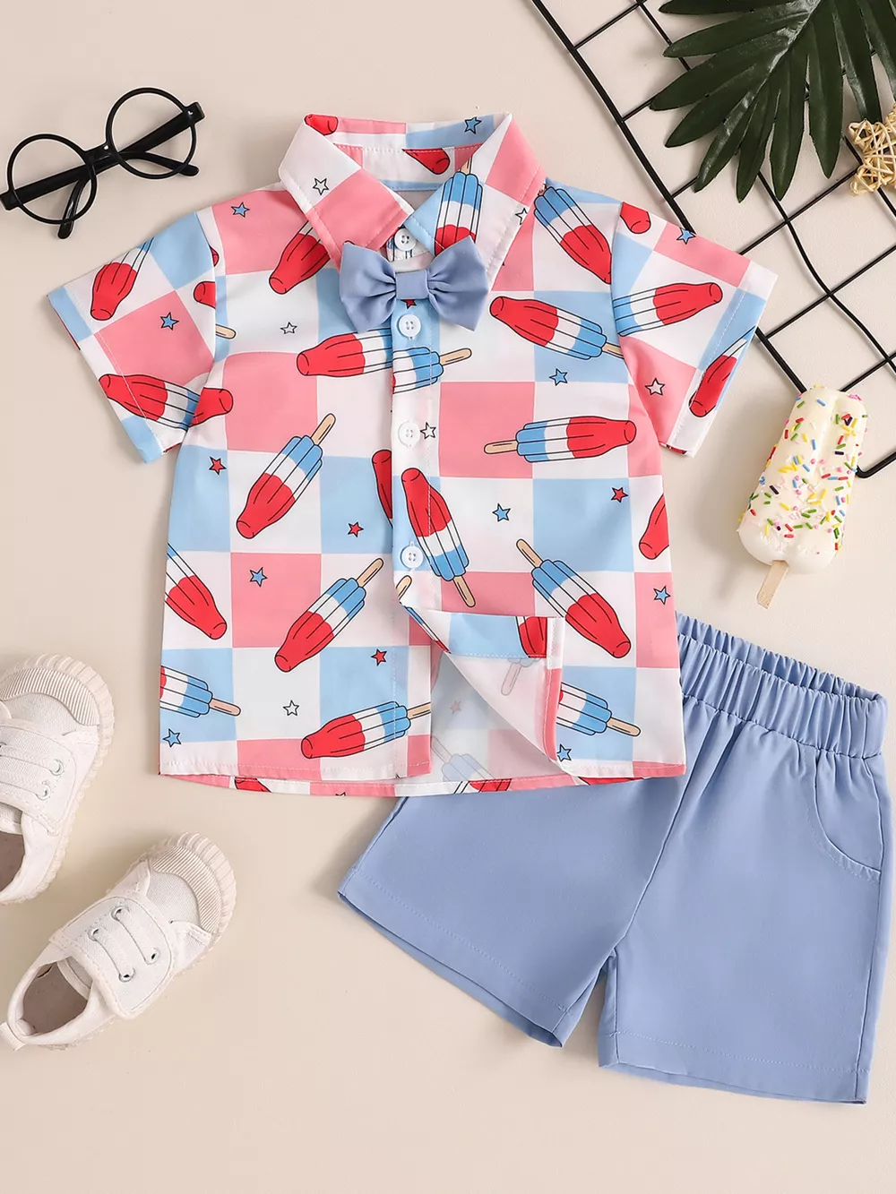 Children's Printed Short Sleeve Shirt and Shorts Set, image 2