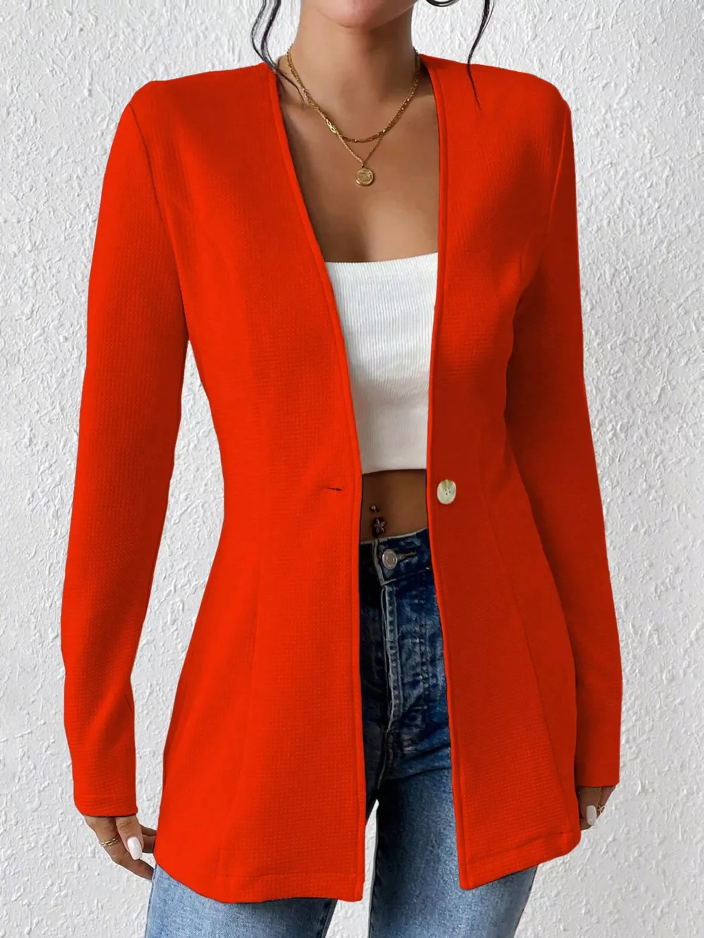 Single-Button Long Sleeve Blazer, image 26