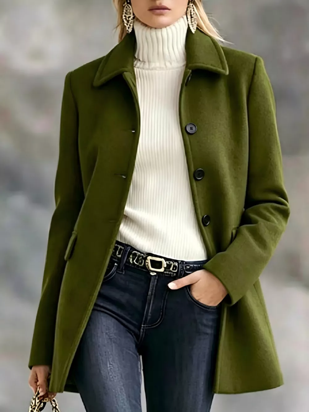 Button Up Collared Neck Coat, image 3