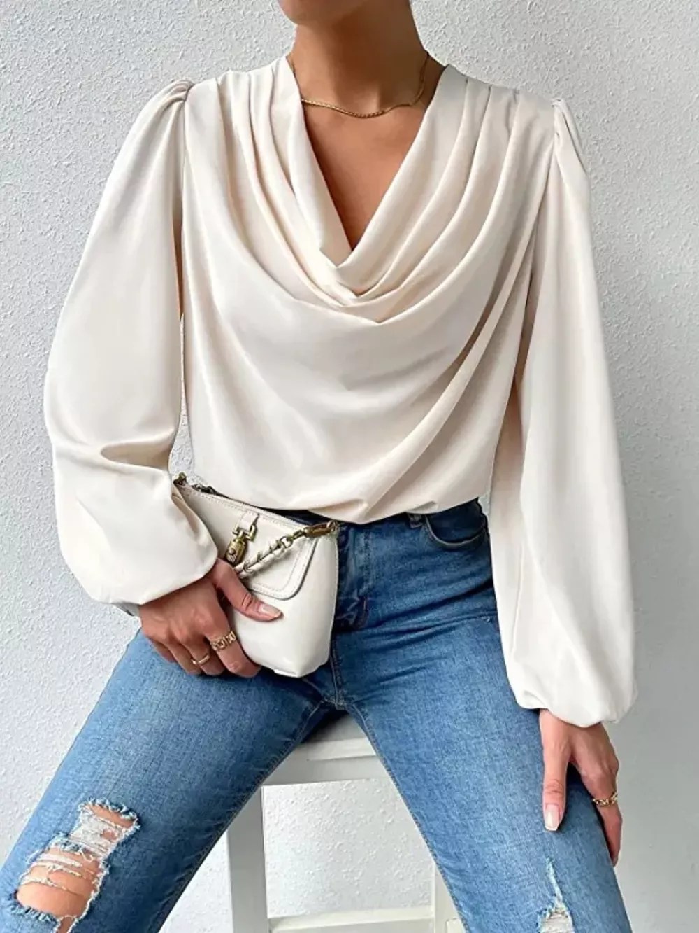 Full Size Cowl Neck Balloon Sleeve Blouse Plus Size, image 20