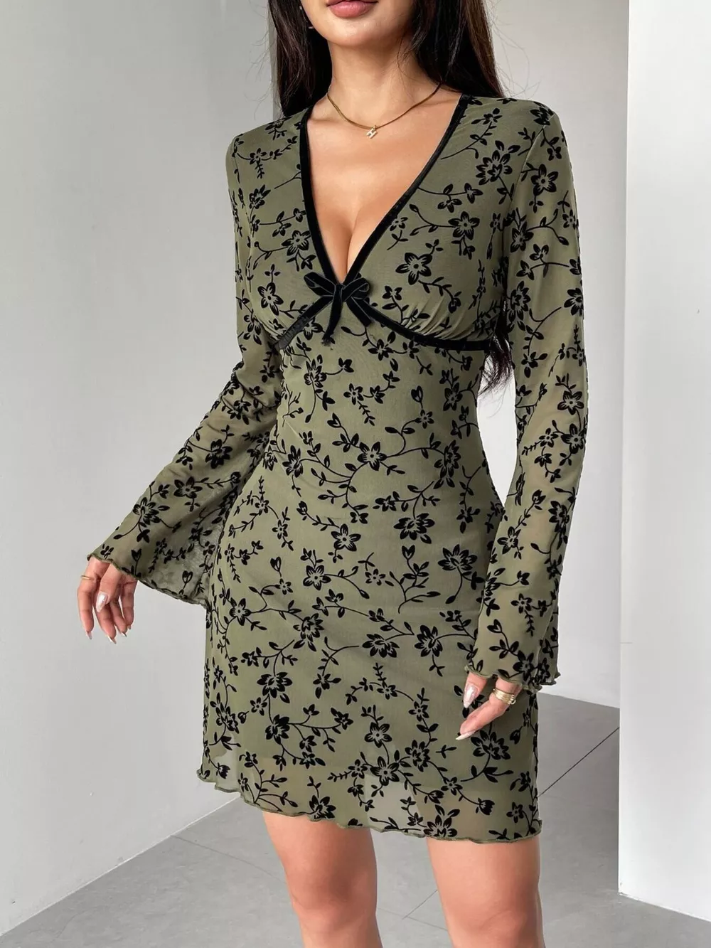 Floral Print Flare Sleeve Mini Dress, image 5