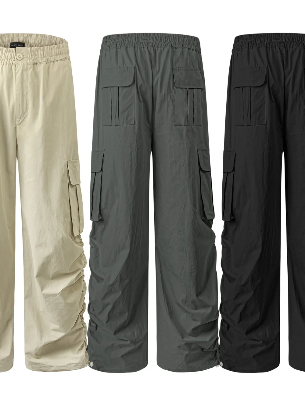 Men's Elastic Waist Wide Leg Cargo Pants with Side Pockets, image 7