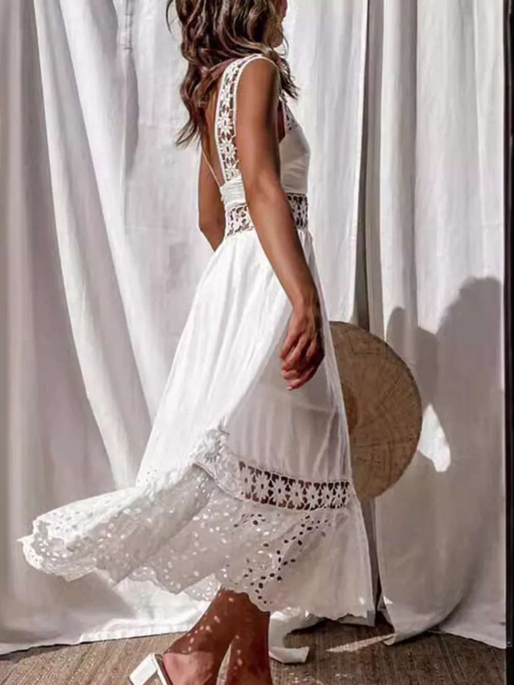 Full Size Openwork Crochet Sleeveless Midi Dress Plus Size, image 2