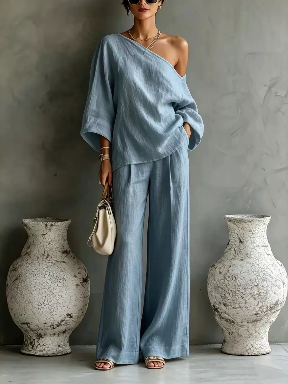 One Shoulder Top and Wide Leg Pants Set, image 13