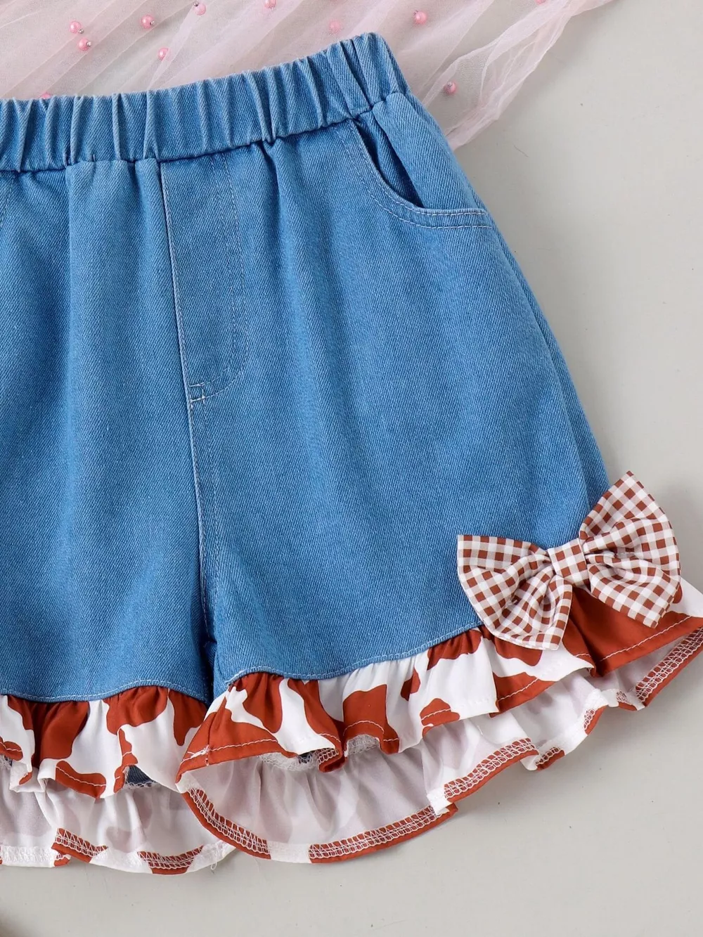 Children's Cow Print Ruffle Sleeve Top and Shorts Set, image 5