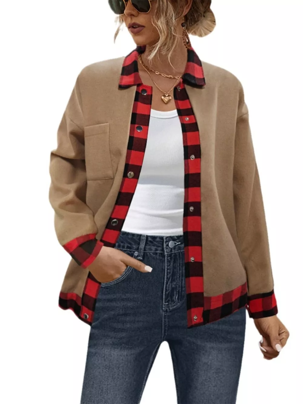 Plaid Button Up Casual Outerwear, image 3