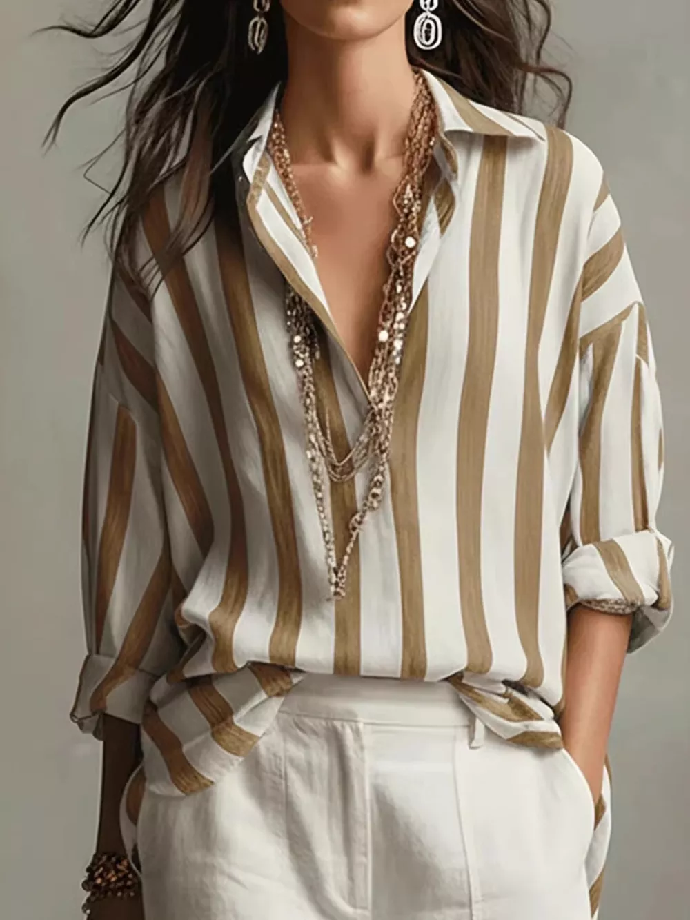 Full Size Oversized Striped Long Sleeve Shirt Plus Size, image 6