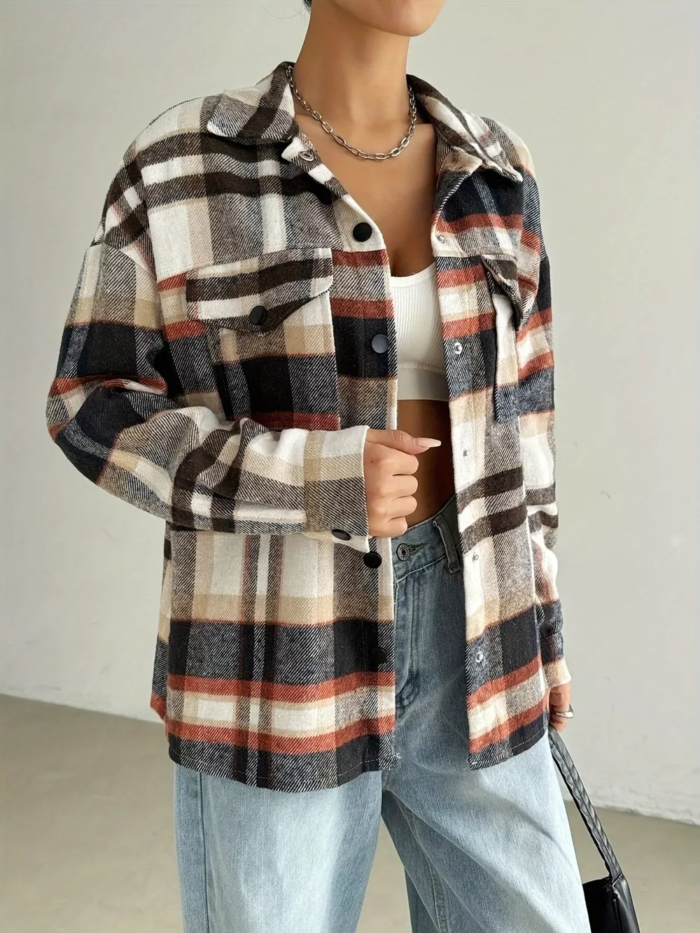 Relaxed Fit Plaid Snap Down Shirt, image 5