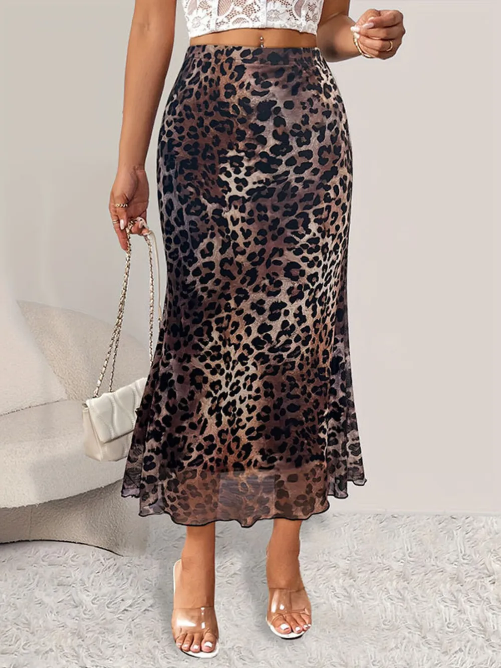 Leopard Print Midi Mermaid Skirt, image 4