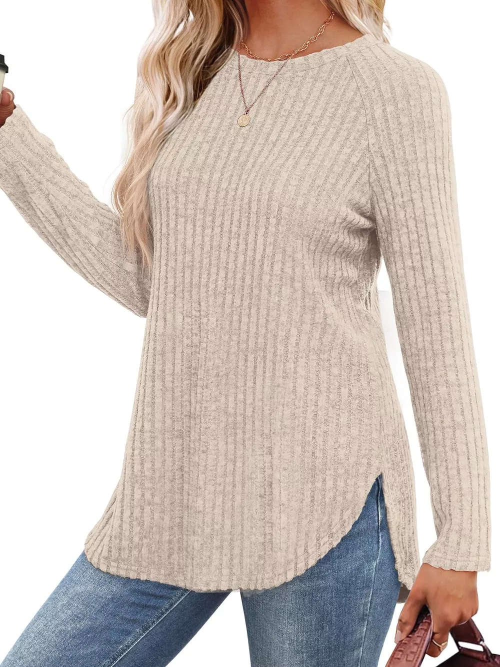 Ribbed Knit Long Sleeve T-Shirt, image 15