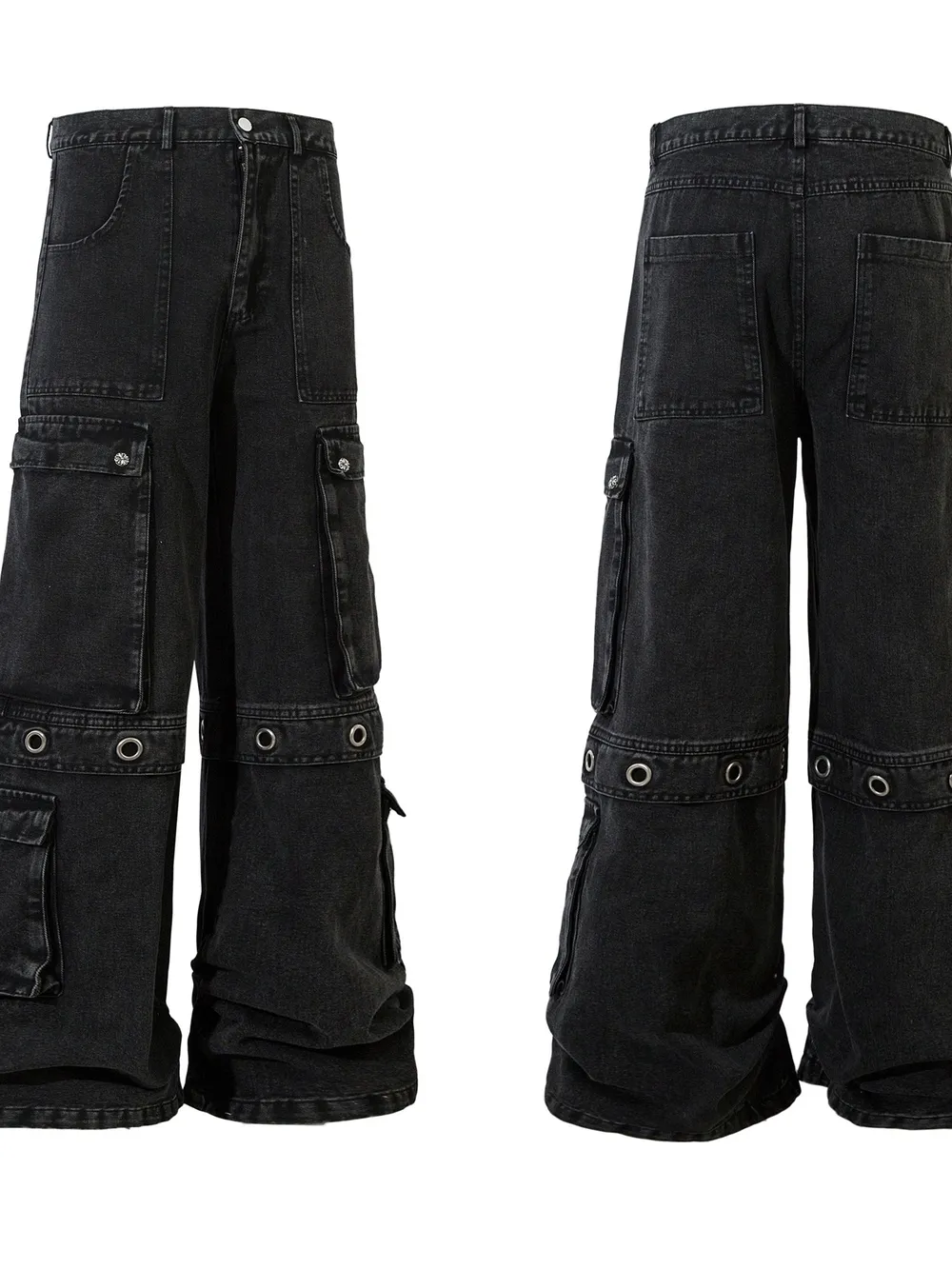 Men's Wide Leg Cargo Denim Jeans with Multi Pockets, image 3