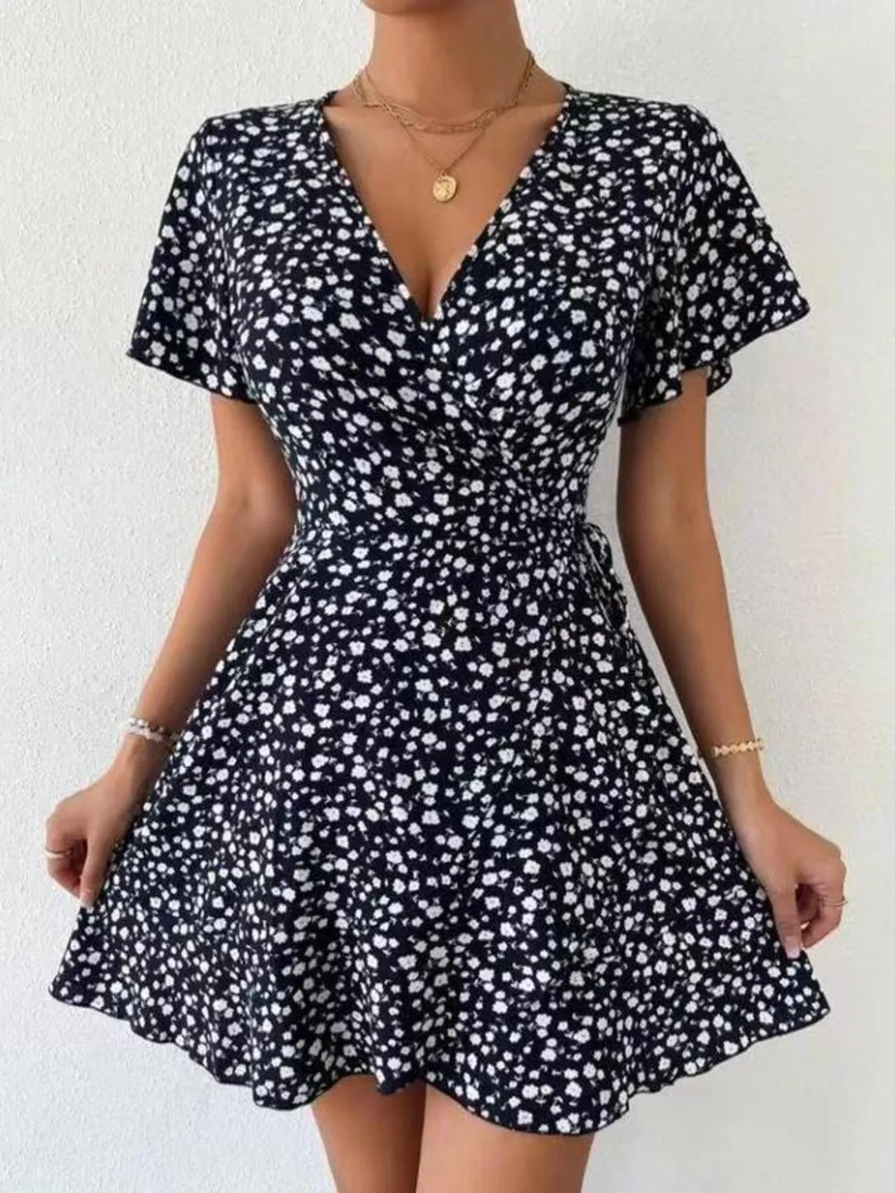 Floral Flutter Sleeve Wrap Mini Dress, image 19