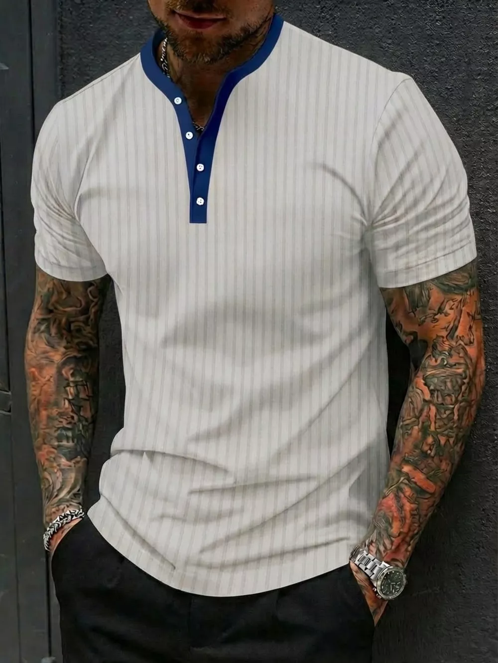 Men's Full Size Striped Short Sleeve Top Plus Size, image 6