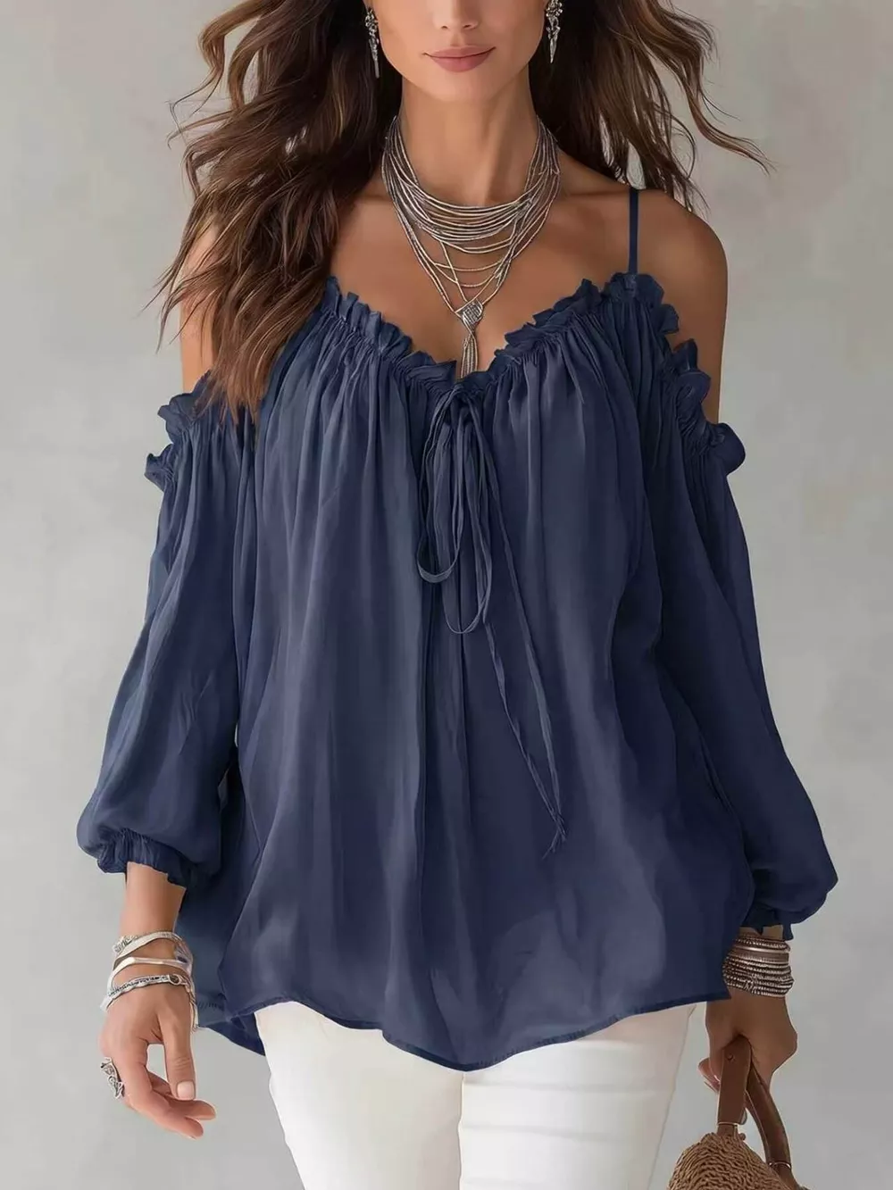 Frill Spaghetti Strap Tie Front Blouse, image 7