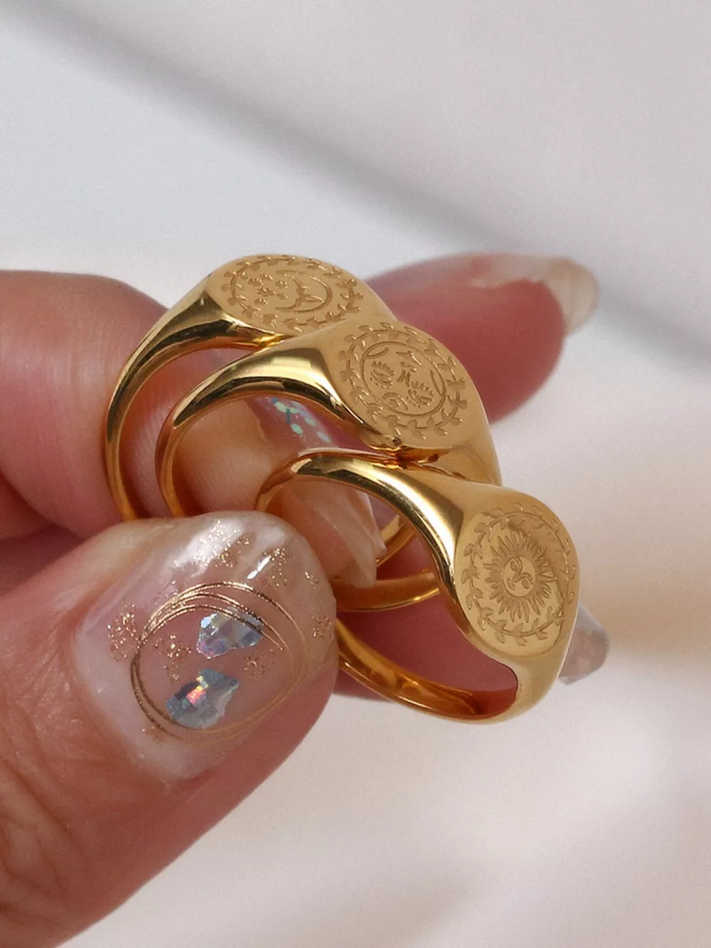 18K Gold-Plated Sun Motif Signet Ring, image 8