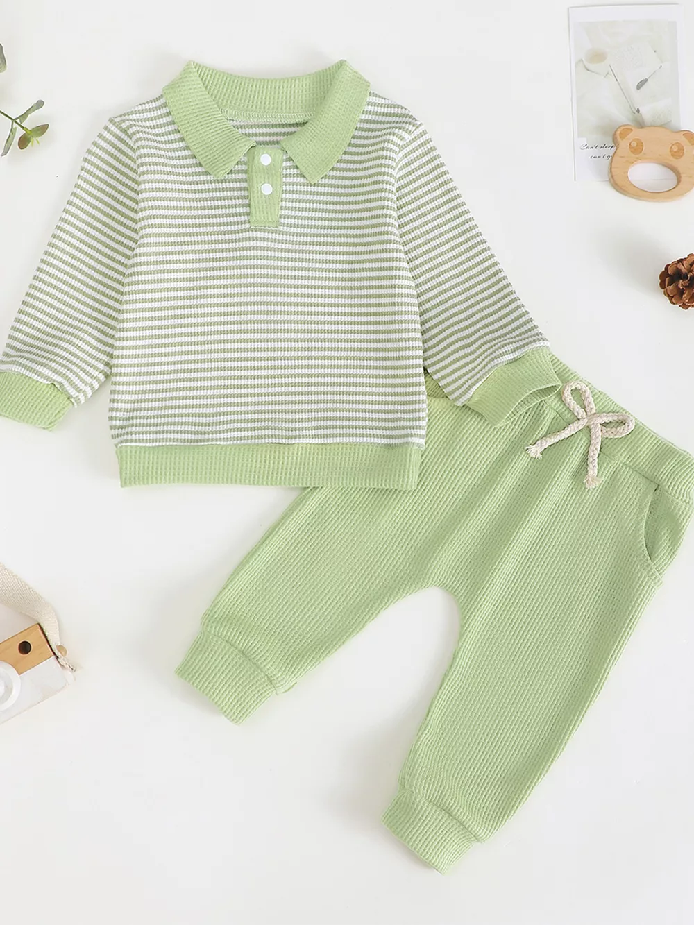 Children's Striped Polo Shirt & Pants Set, image 7