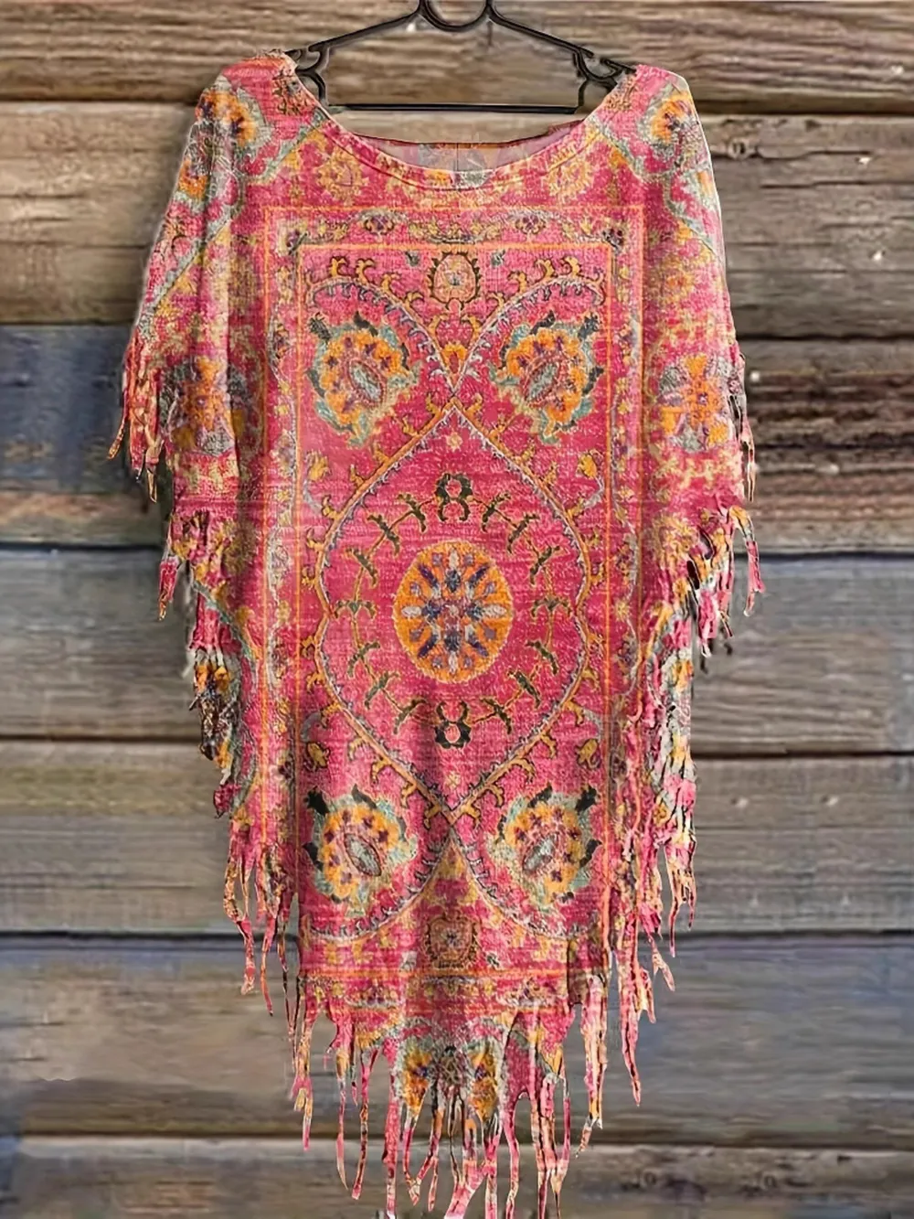 Plus Size Fringe Round Neck Cover Up, image 3