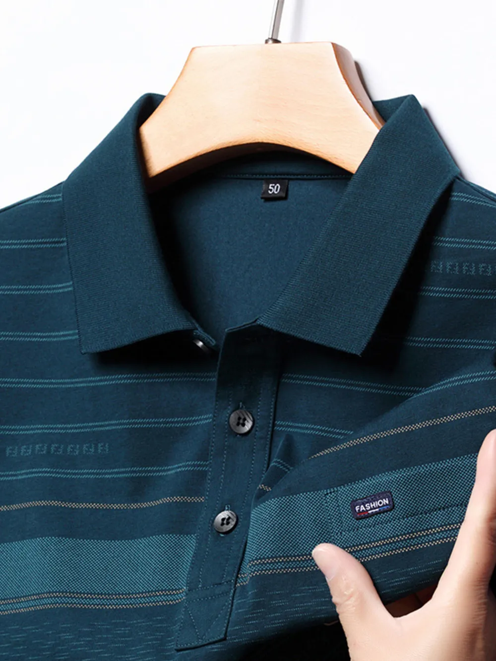 Men's Plus Size Classic Striped Business Casual Polo Shirt
